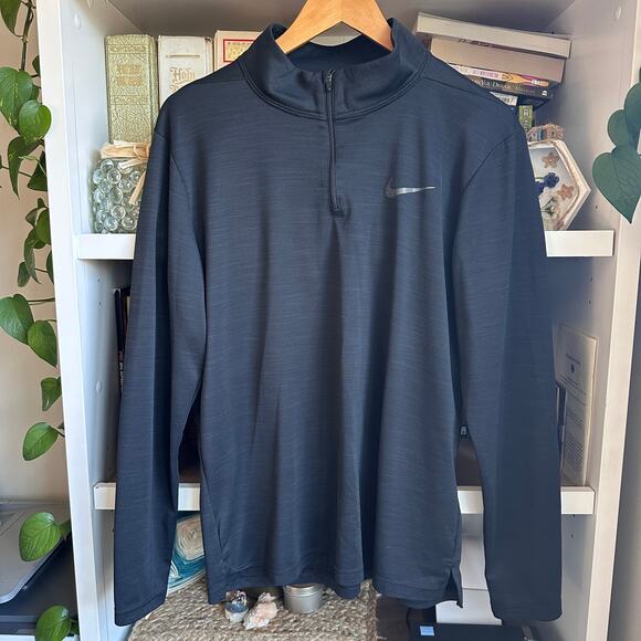 Nike Dri Fit Black Standard Fit 3/4 Zip Long Sleeve Shirt Size M - Picture 1 of 6